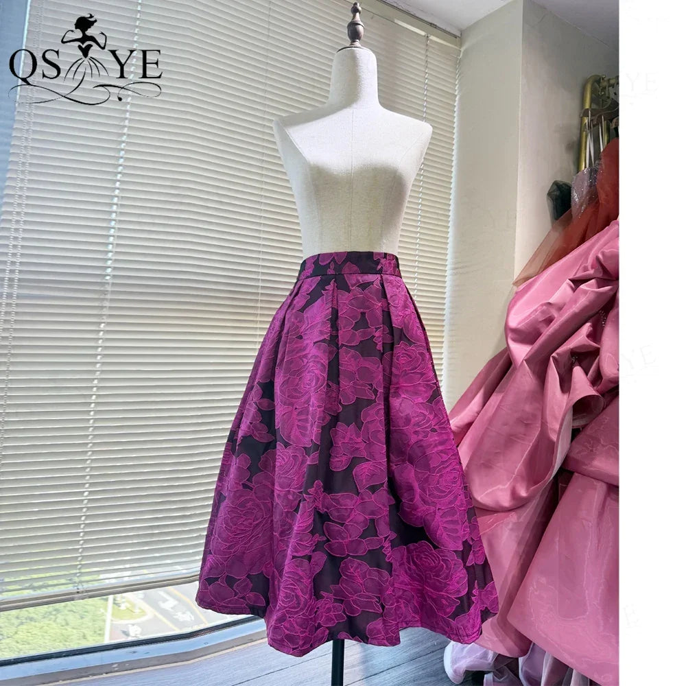 Fuchsia Cutwork Embroidery A-Line Satin Overlay Maxi Evening Gown Skirt