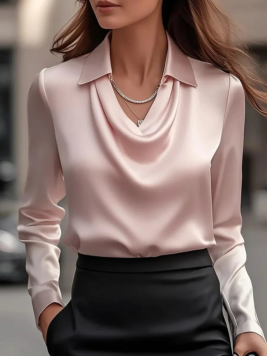 Solid Color Blouse Full Sleeve Swing Collar Pullover Shirt