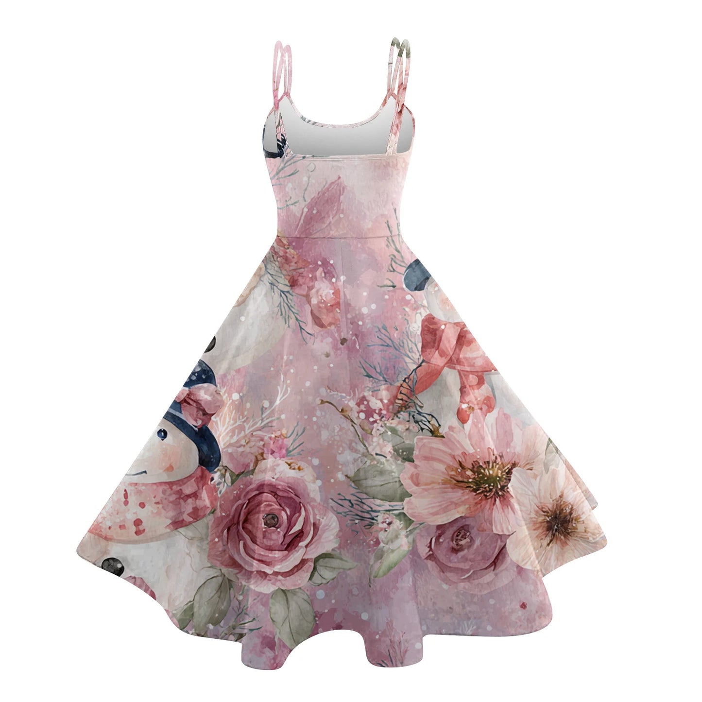 Women Christmas Print Spaghetti Strap Polyester Dress