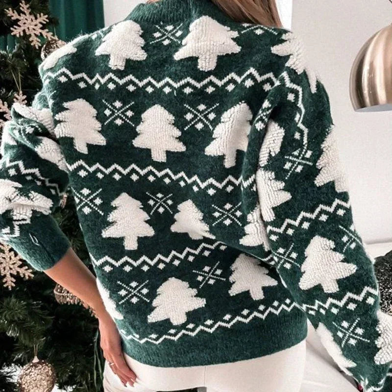 Women's Knitted Sweater 3D Santa Tree Print Sweater