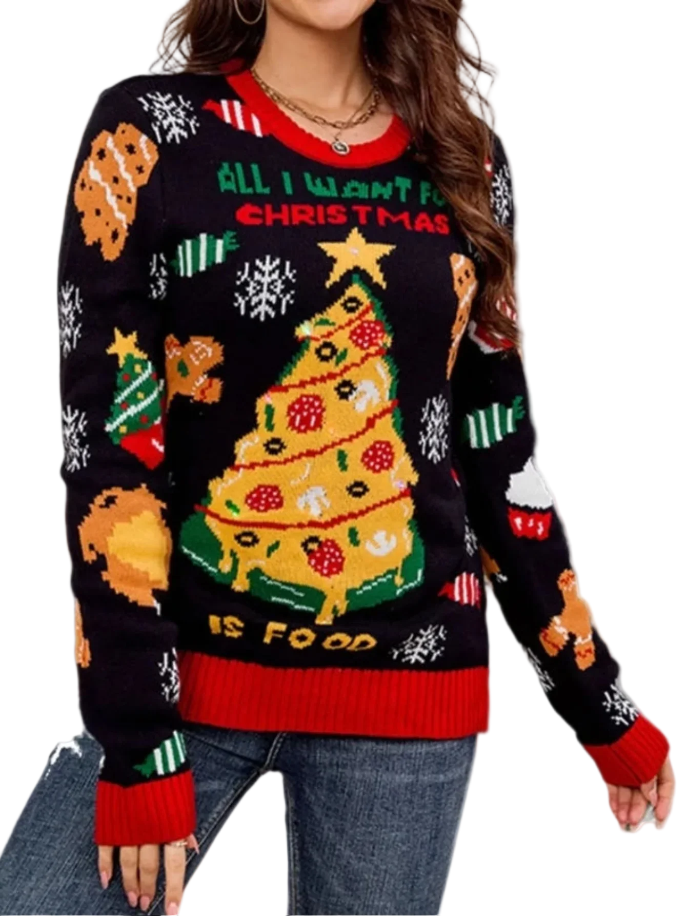 Light Up Ugly Christmas Sweater Santa Pattern LED