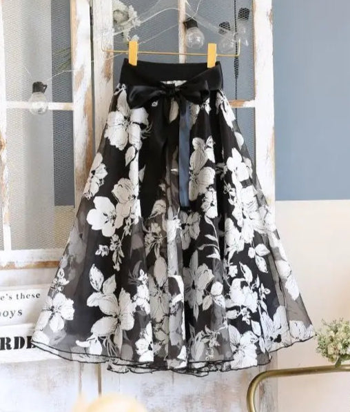 Printed Organza Floral Skirt – Vintage A-Line Style