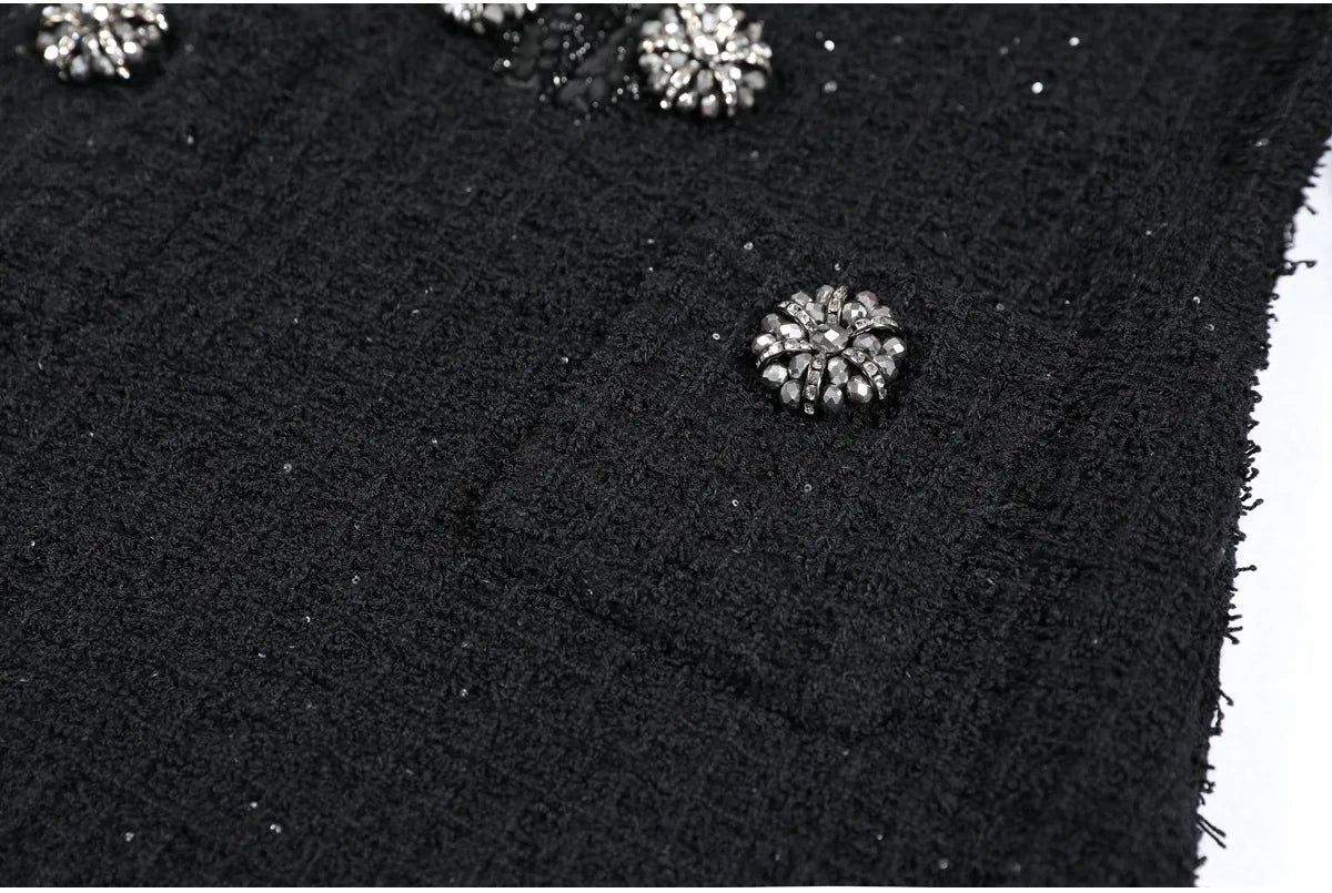 Luxury Double Breasted Crystal Bead Knit Evening Dress
