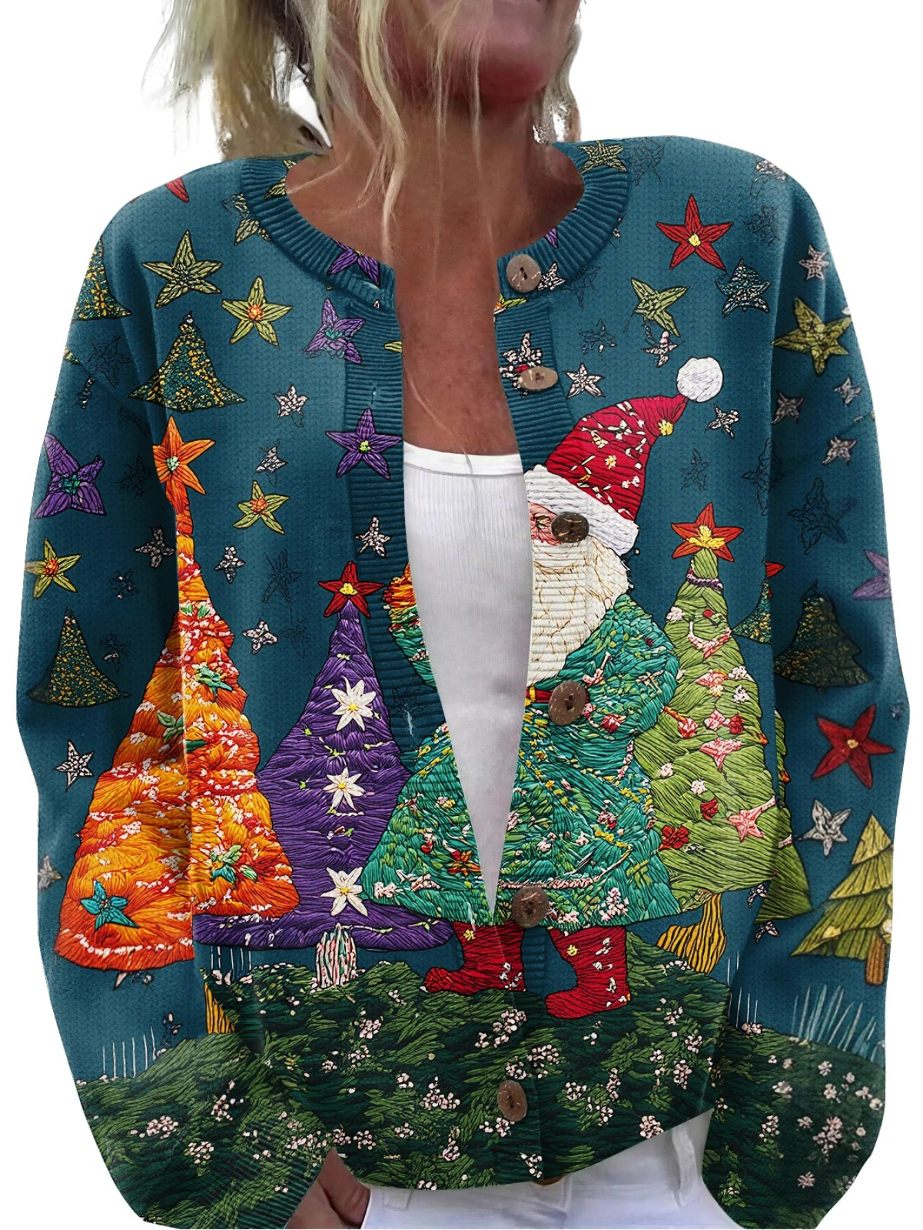 Festive Christmas Printed Cardigan