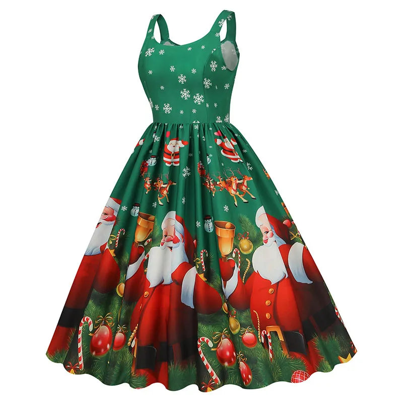 Women's Christmas Printed Midi Party Dress