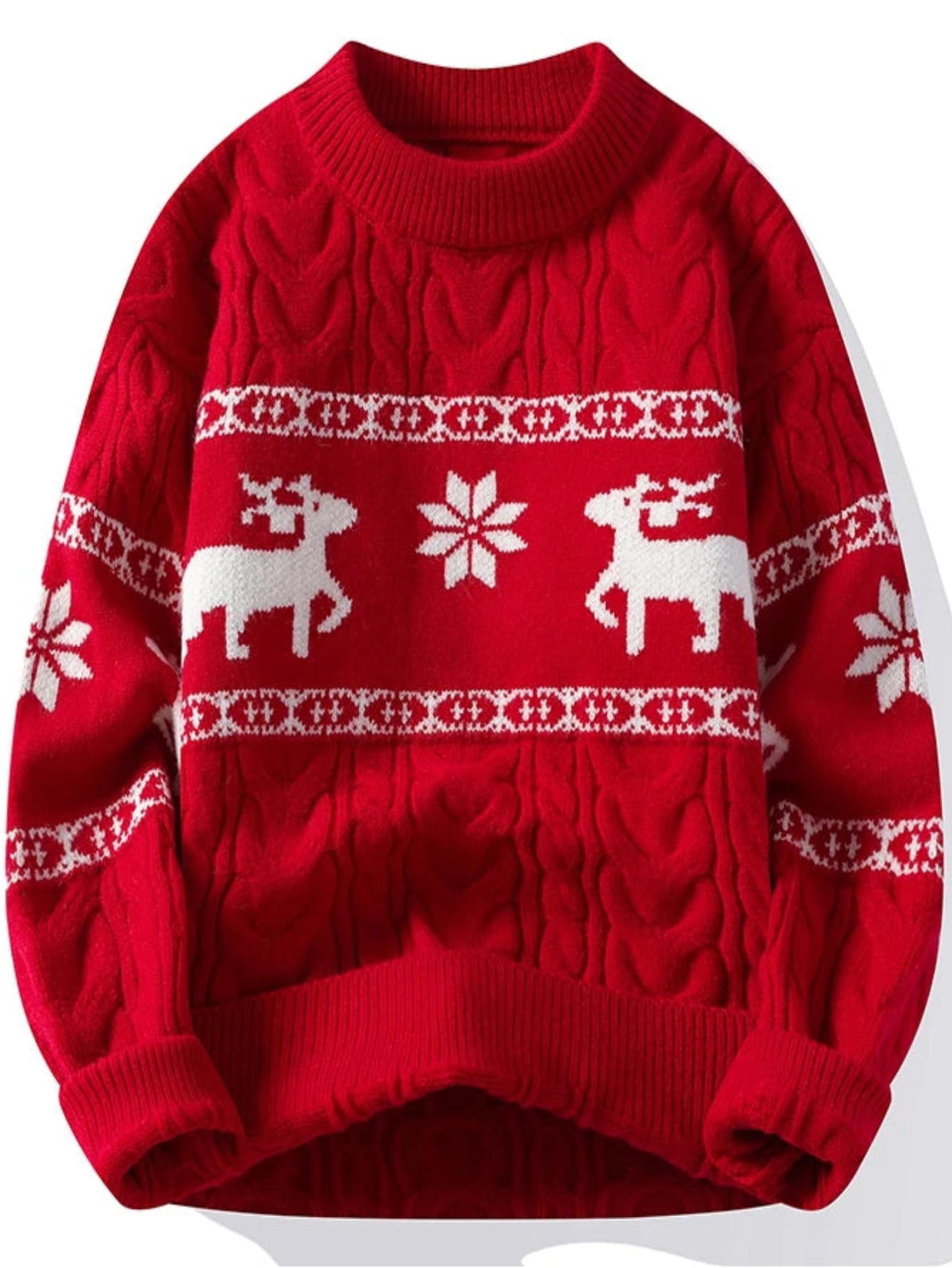 Winter Cashmere Sweater With Deer Pattern Knit
