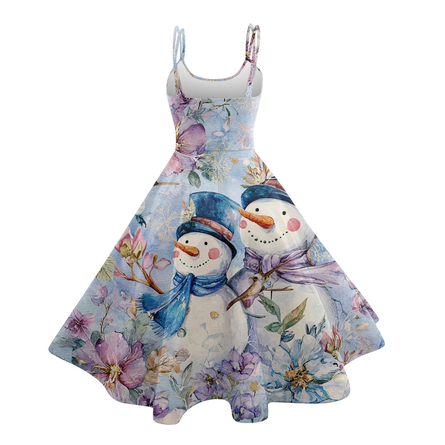 Women Christmas Print Spaghetti Strap Polyester Dress