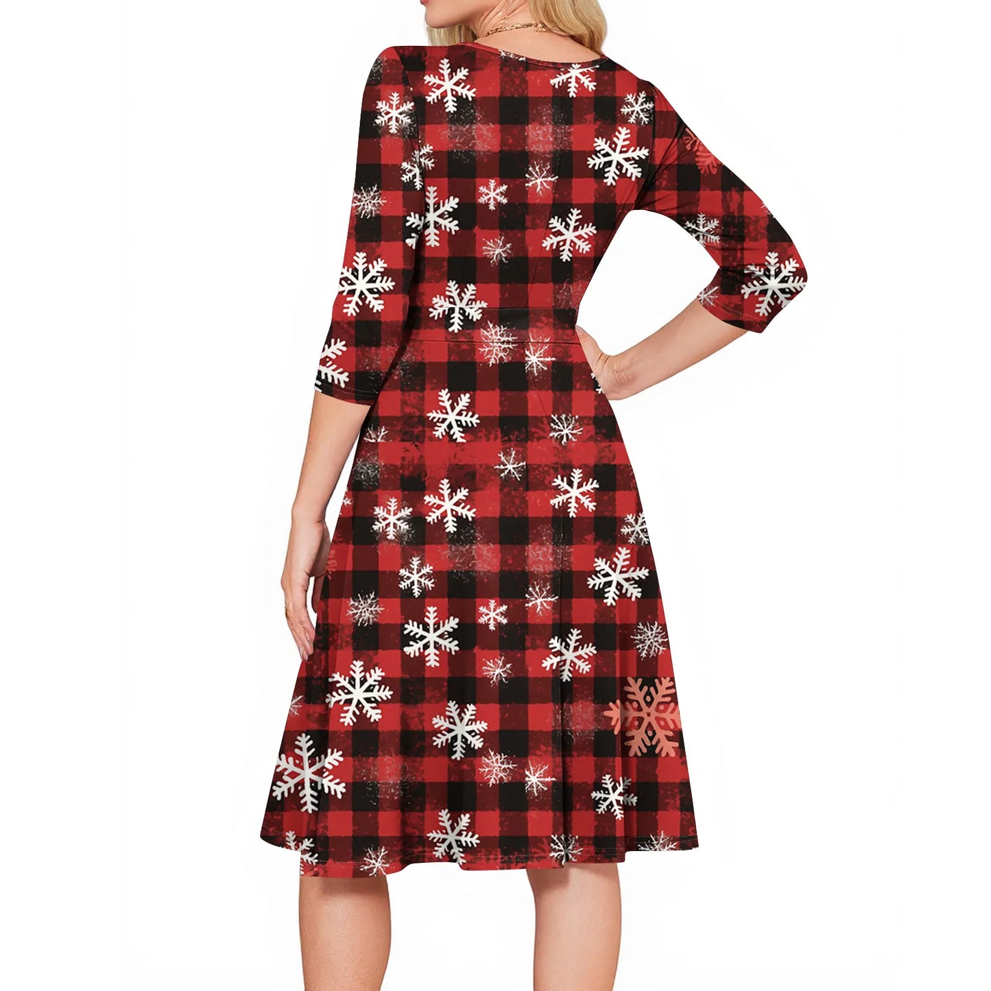 Women's A Line O Neck Polyester Dress Christmas Print Slim