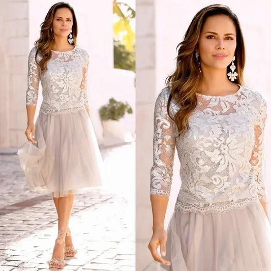 Elegant Mother Of The Bride Dress With Lace Tulle Sleeves