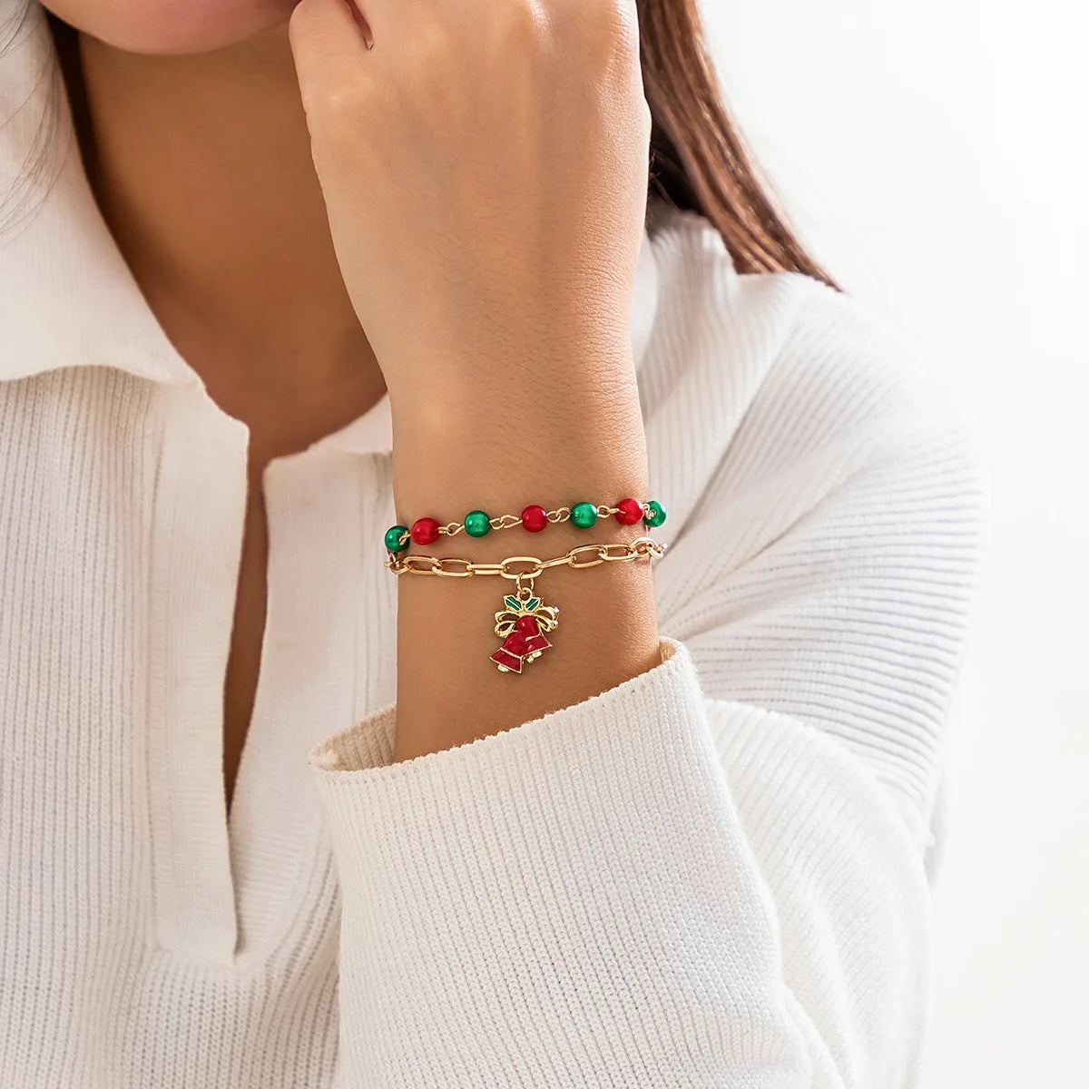 Snowman Ceramic Beads Bracelet Soft Elastic Christmas Gift