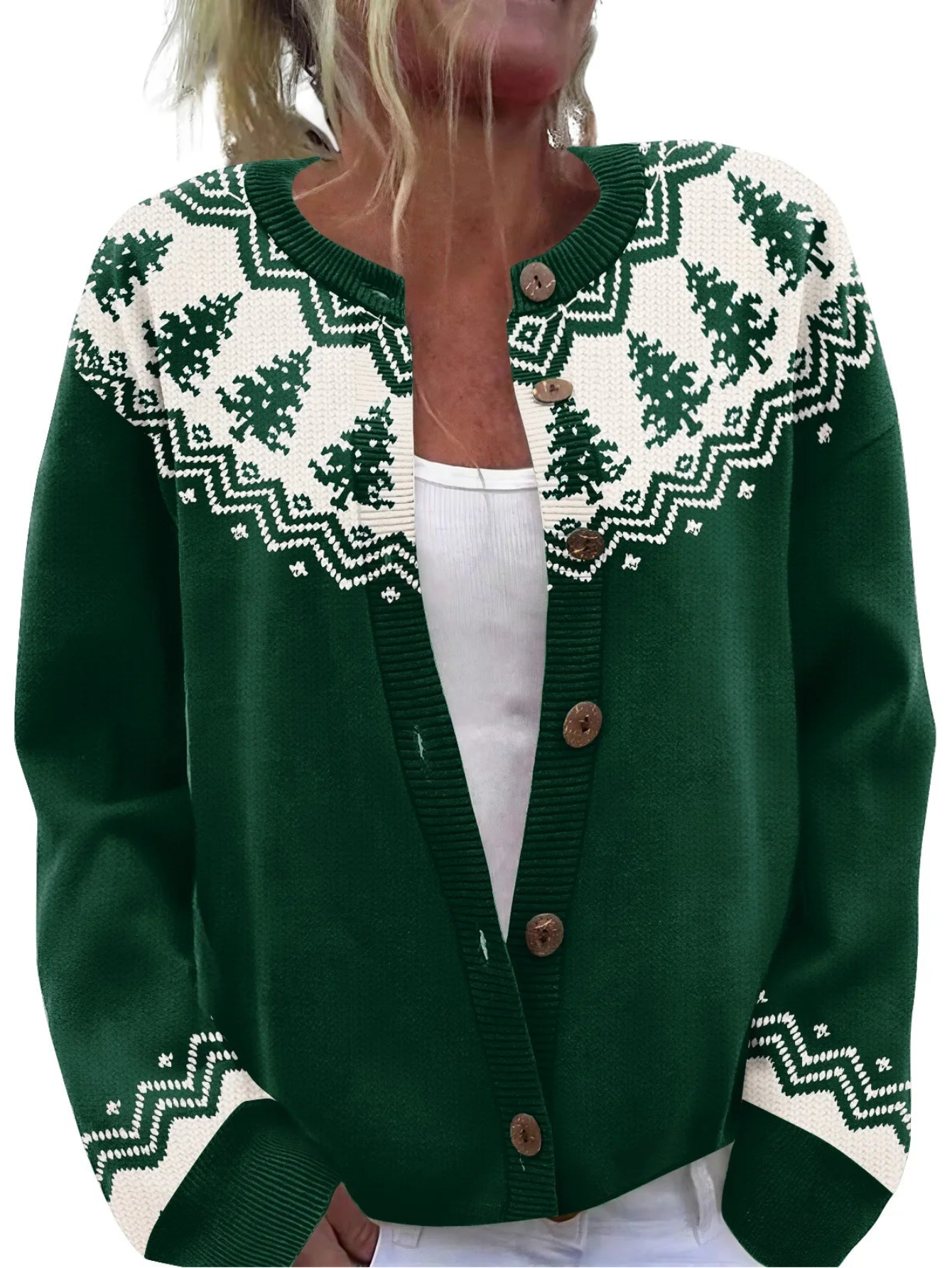 Christmas Trees Printed Knitted Cardigan