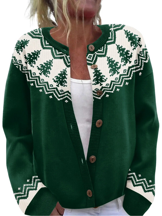 Christmas Trees Printed Knitted Cardigan