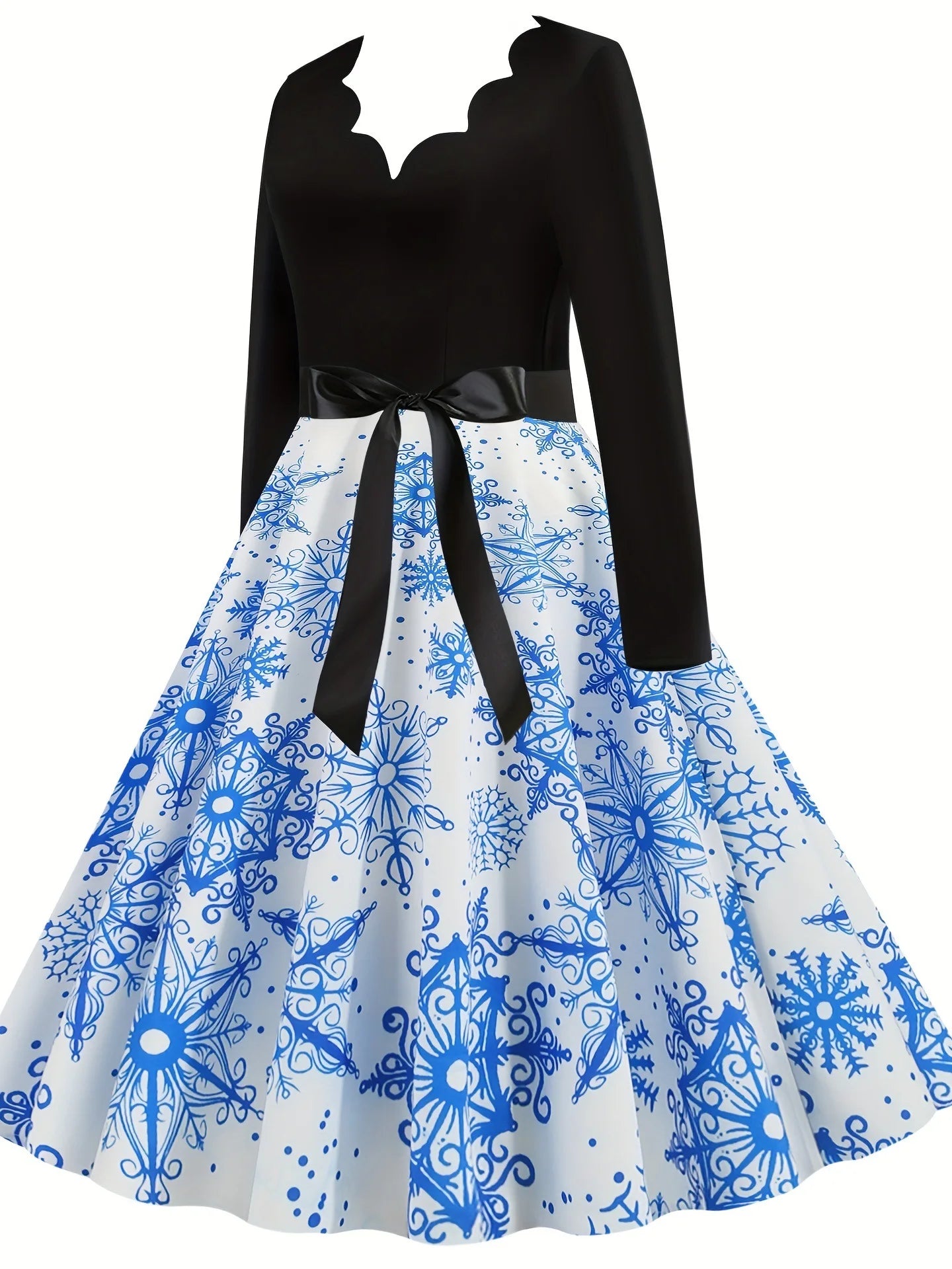 Women's Slim Fit Christmas Print Long Sleeve Dress Polyester