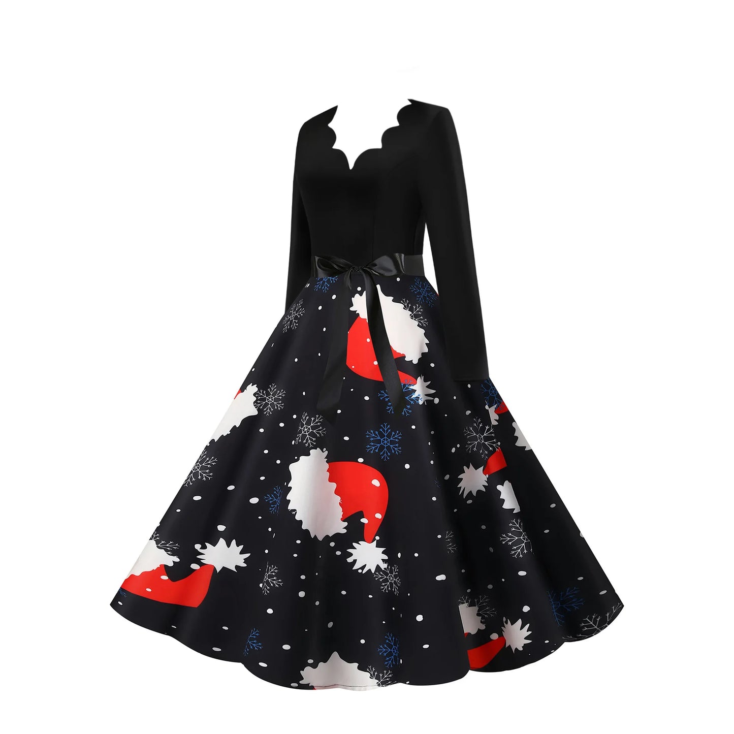 Women's Slim Fit Christmas Print Long Sleeve Dress Polyester