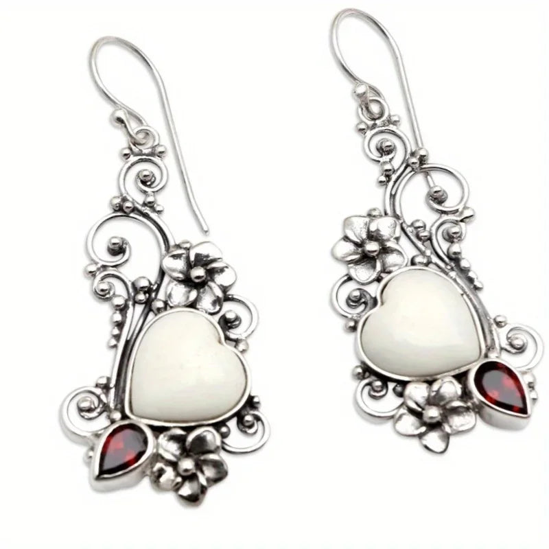 Vintage Heart Drop Earrings Luxury Christmas Jewelry Gift