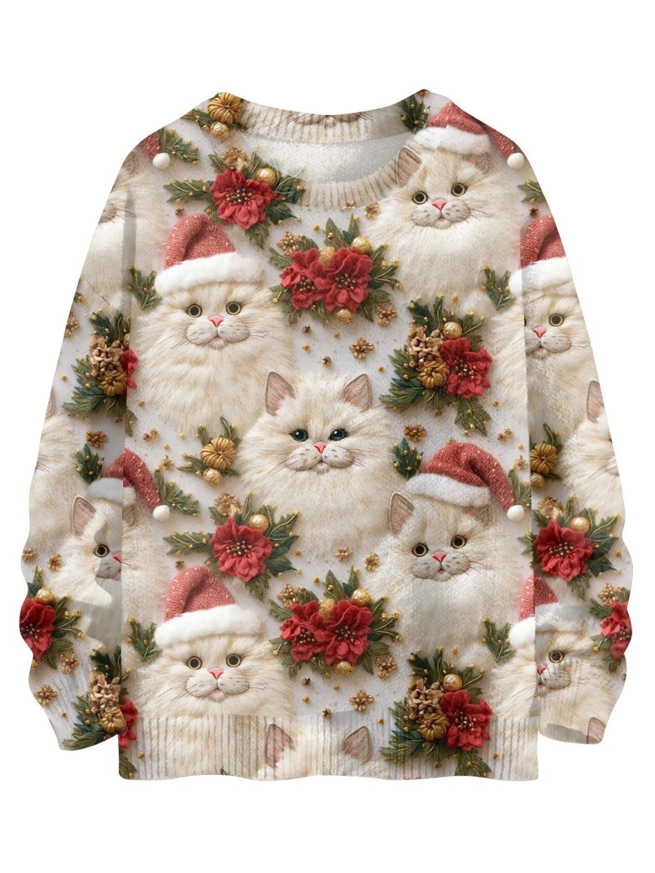 Christmas 3D Cute Kitty Face Collage Print Sweatshirt