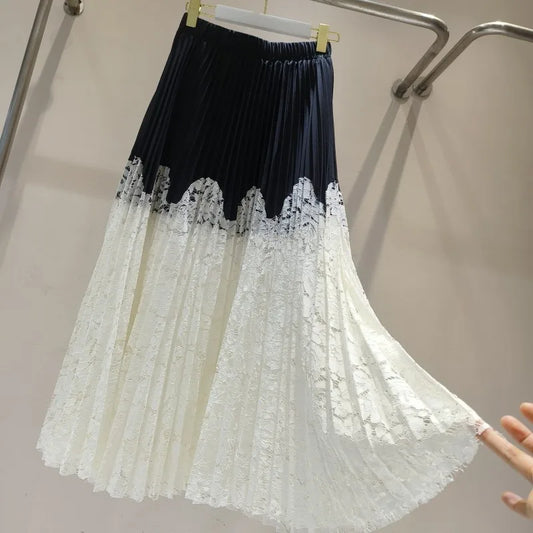 Contrast Color Lace Pleated Skirt – Sweet Spring Style