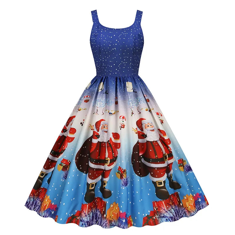 Women's Christmas Printed Midi Party Dress