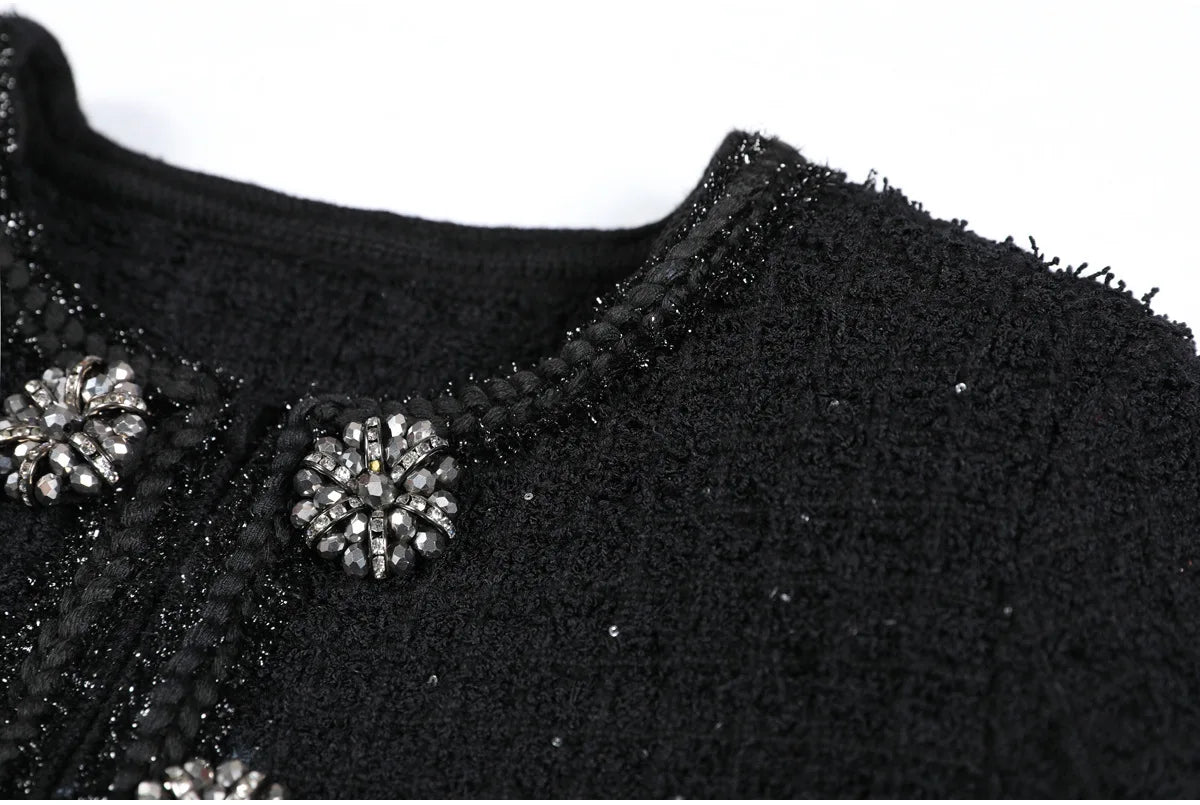Luxury Double Breasted Crystal Bead Knit Evening Dress