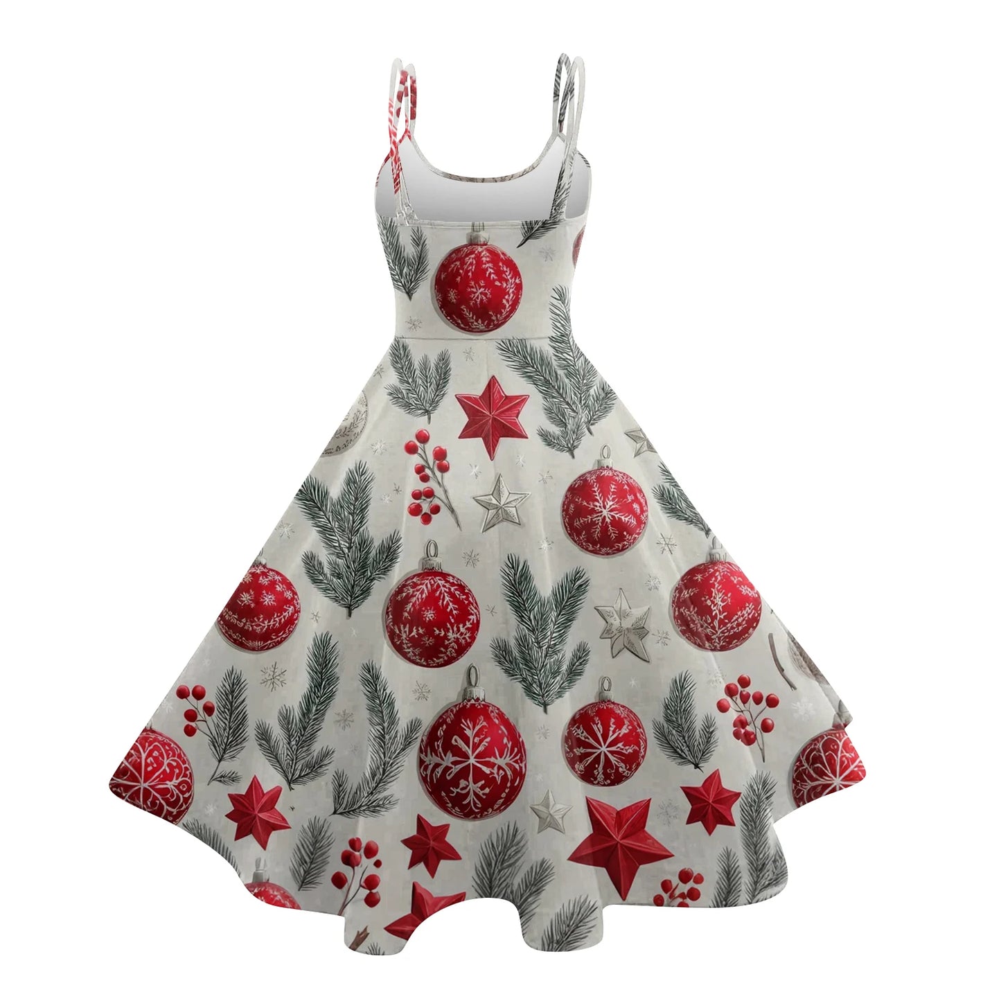 Round Neck Polyester Christmas Print Women's Loose Dress