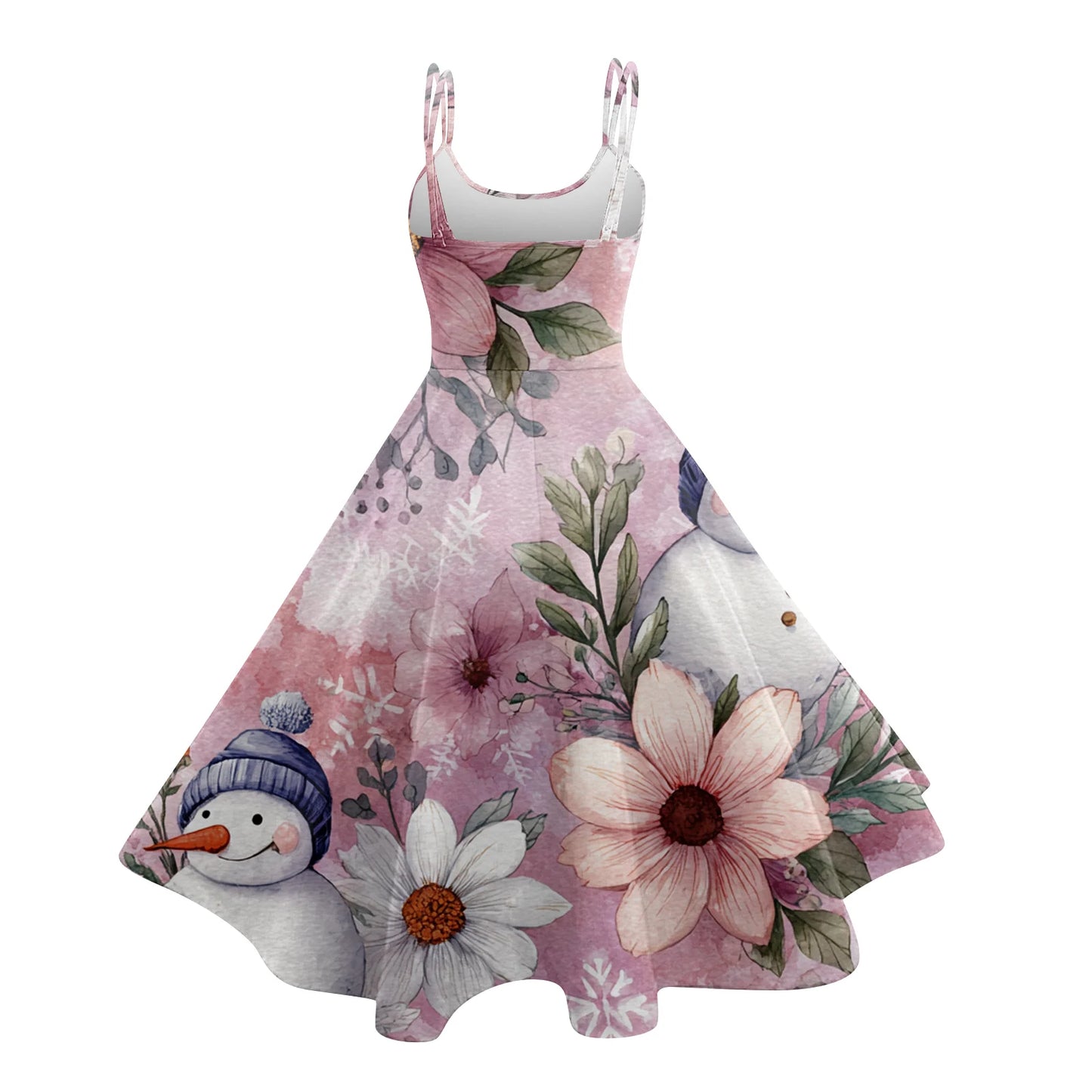 Women Christmas Print Spaghetti Strap Polyester Dress