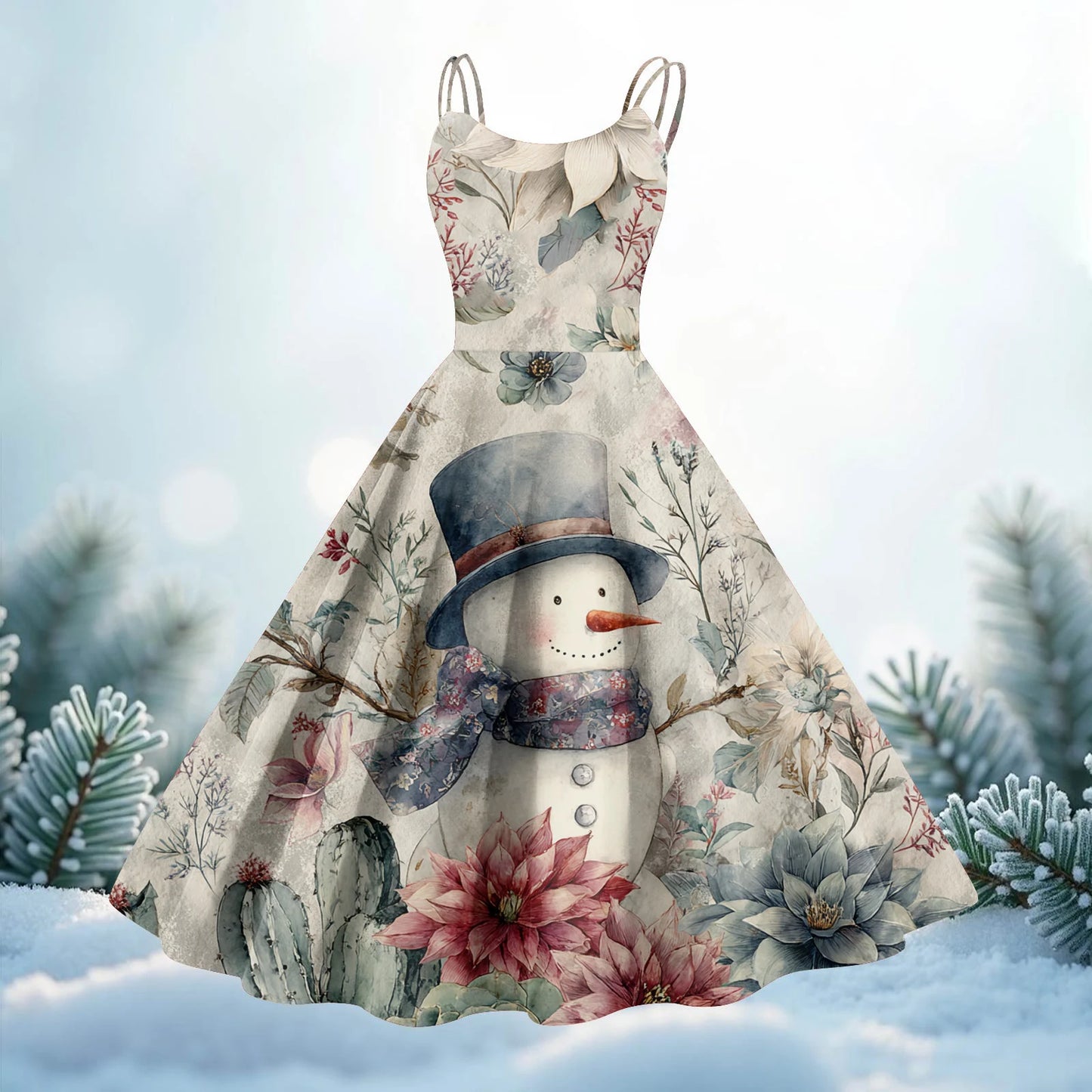 Slim Spaghetti Strap Christmas Polyester Dress Women's