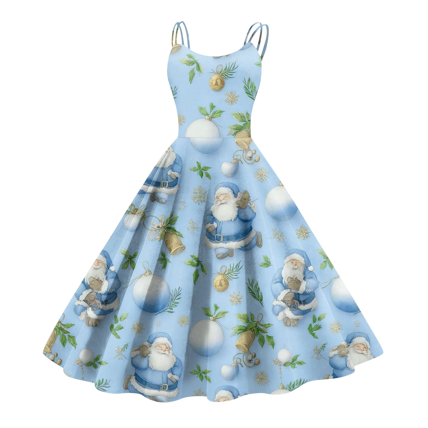 Round Neck Polyester Christmas Print Women's Loose Dress