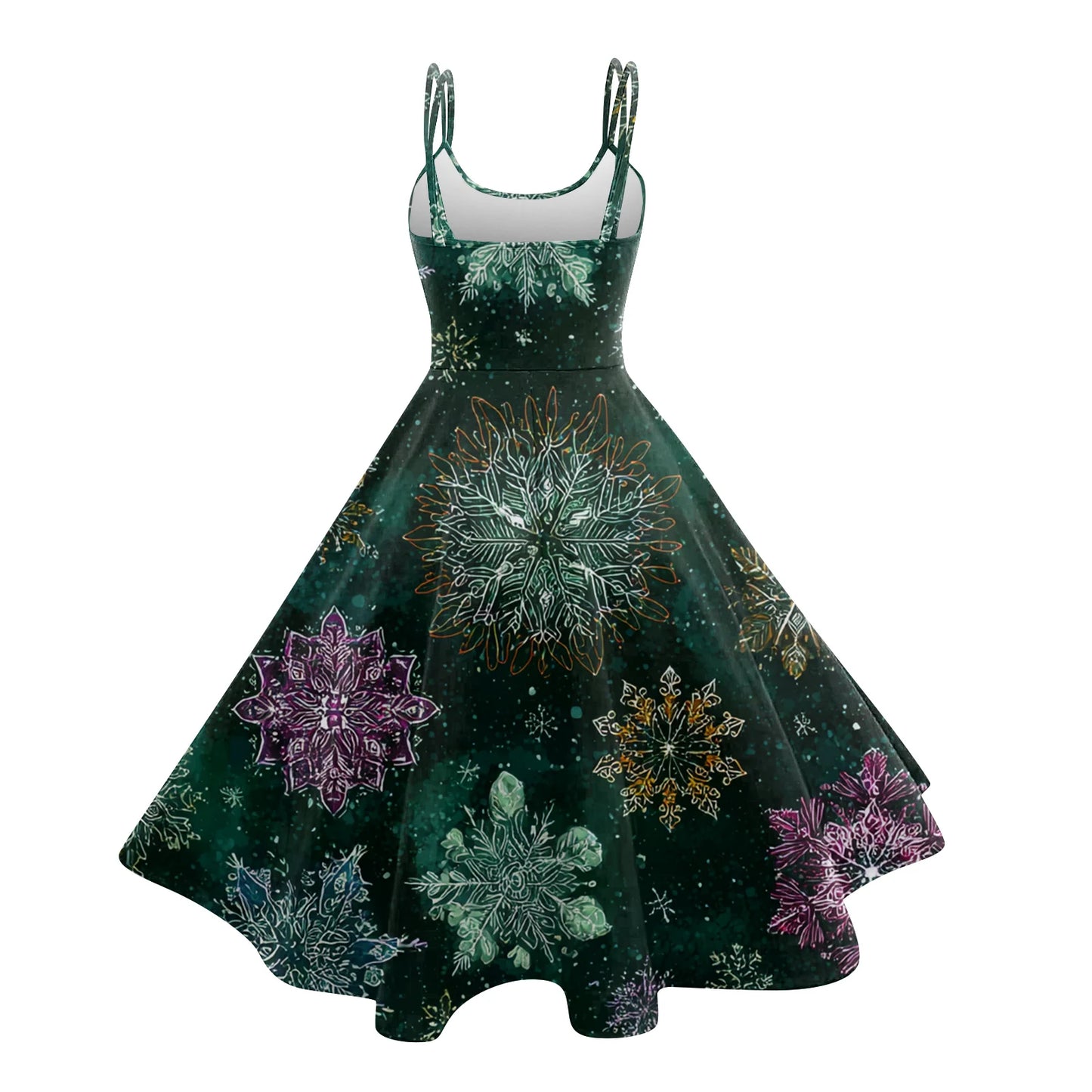 Round Neck Polyester Christmas Print Women's Loose Dress