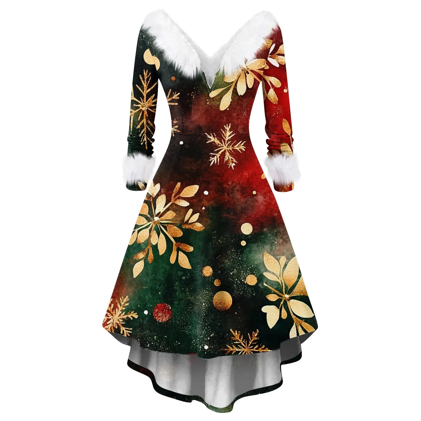 Women's Spliced Christmas Furry A Line Knit Dress Regular