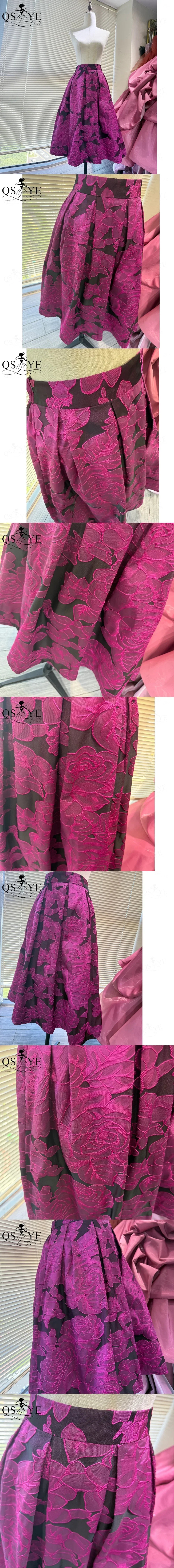 Fuchsia Cutwork Embroidery A-Line Satin Overlay Maxi Evening Gown Skirt