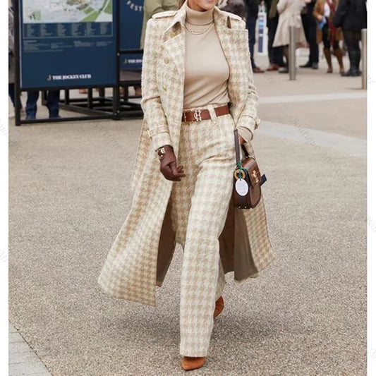Beige, Light Browns & White Houndstooth Two-Piece Suit