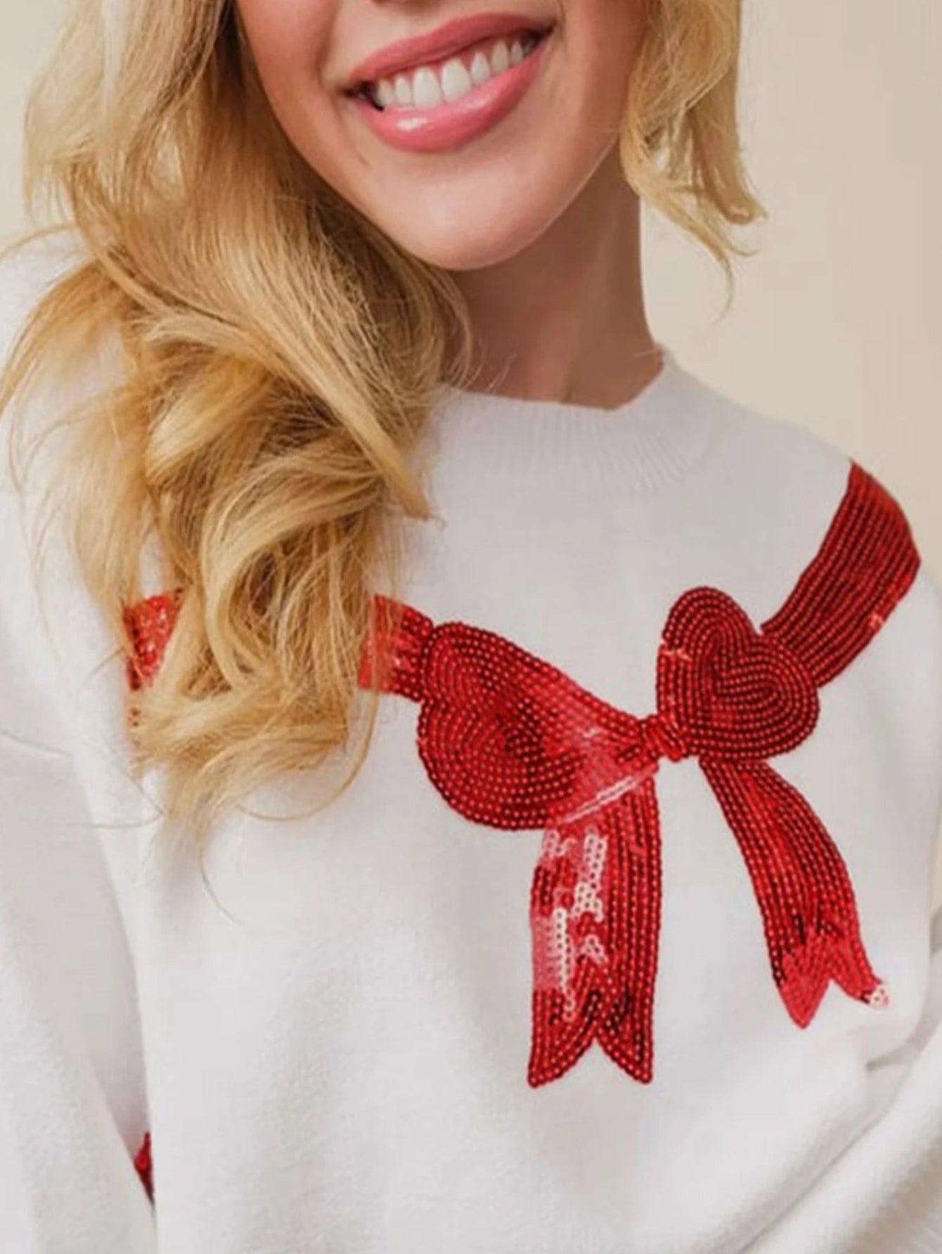 Christmas Red Sequin Bow Sweater
