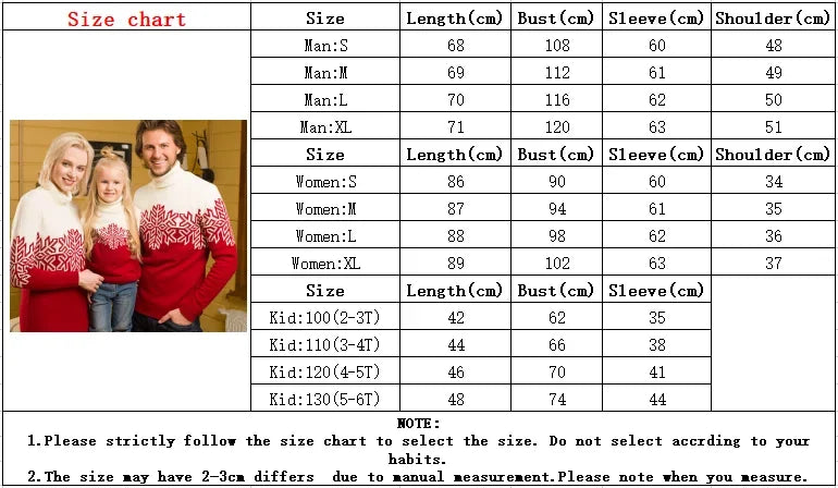 Family Matching Snowflake Wool Knit Turtleneck Relaxed Fit Sweater