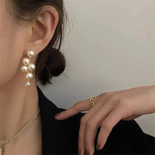 White Pearl Cluster Drop Earrings