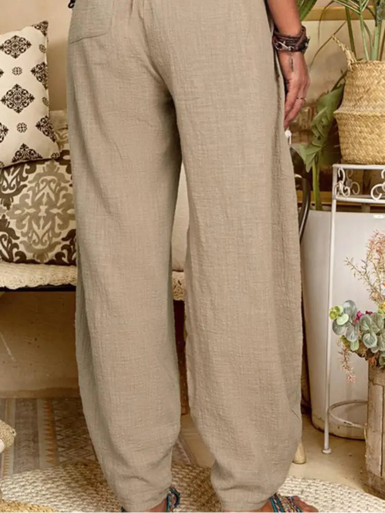 Womens Harem Pants | Cotton Linen Blend | Solid Relaxed Fit