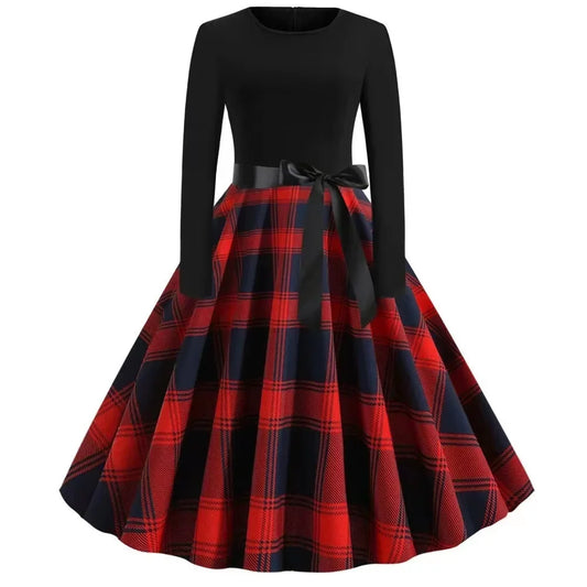 Women's Christmas Plaid A-Line Knee-Length Dress Regular Polyester