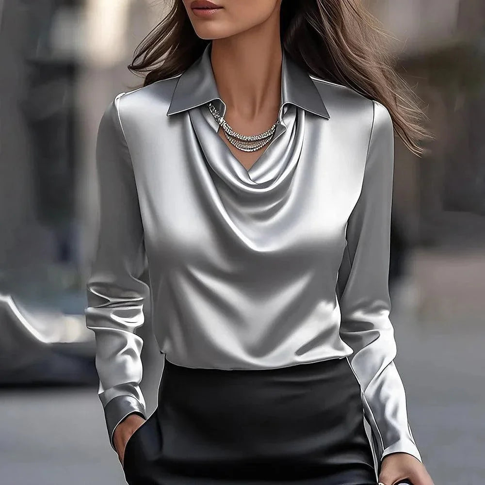 Solid Color Blouse Full Sleeve Swing Collar Pullover Shirt