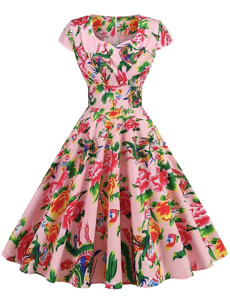 50s Floral Print Vintage Dress - Pinup Tea Party Ready