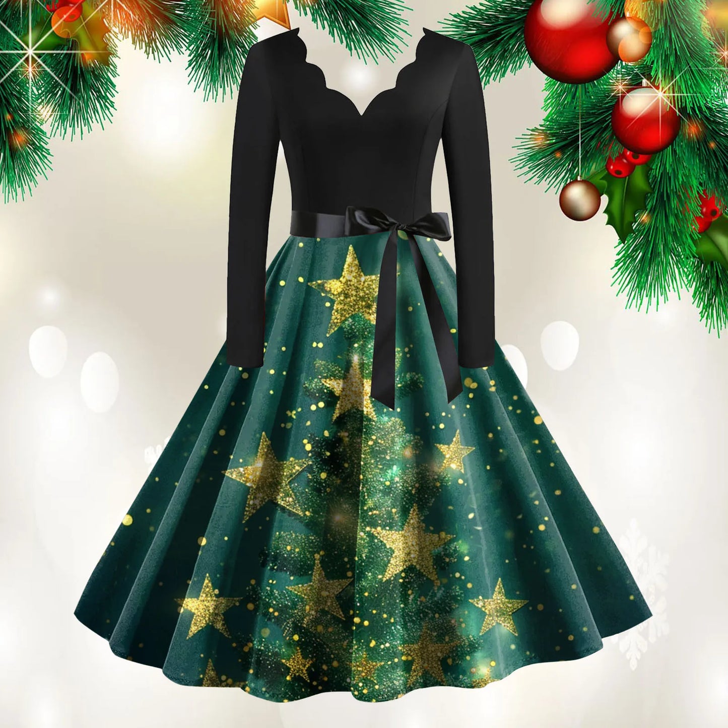 Women's A-Line Christmas Print Polyester Dress Regular