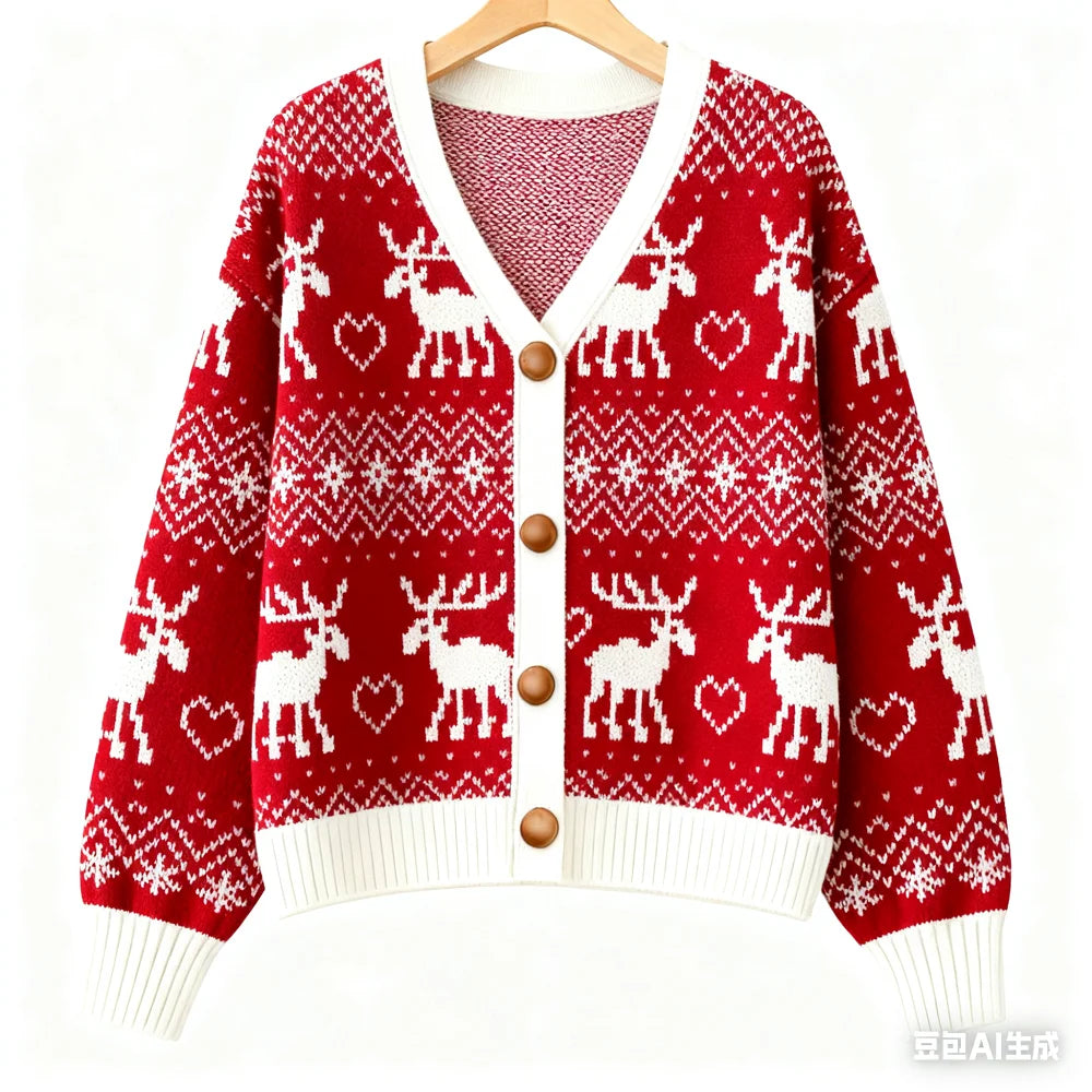 Vintage Christmas Printed Cardigan