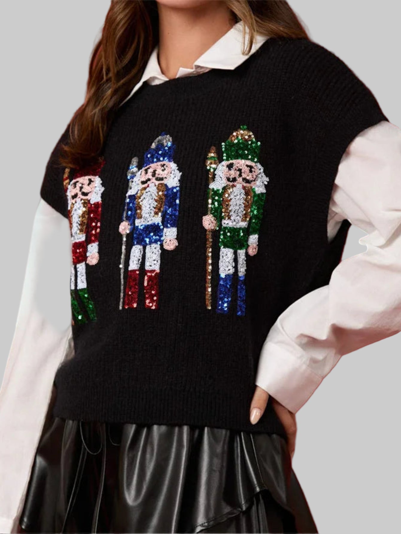 Ugly Christmas Vests Sequin Nutcracker