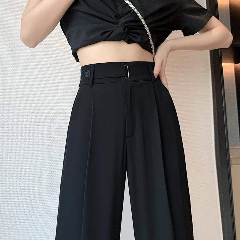 Womens Wide Leg High Waist Solid Polyester Spandex Regular