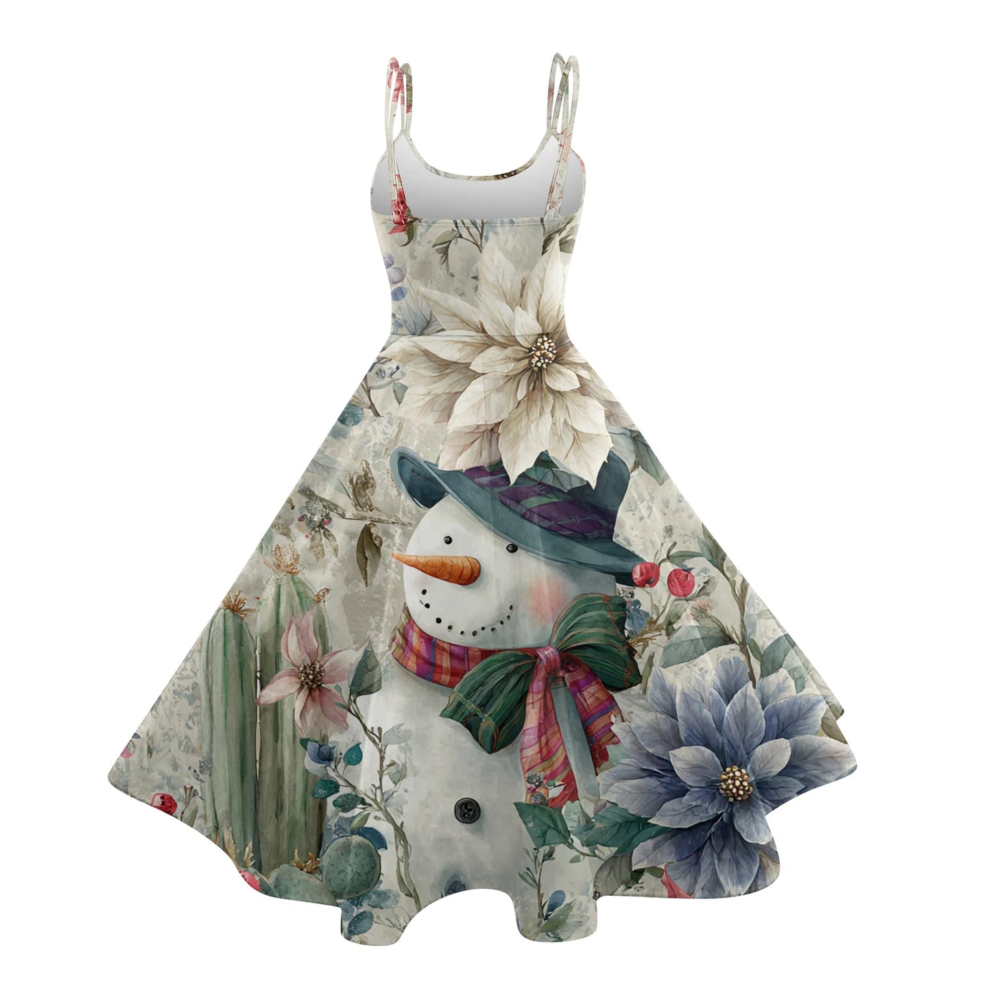 Slim Spaghetti Strap Christmas Polyester Dress Women's