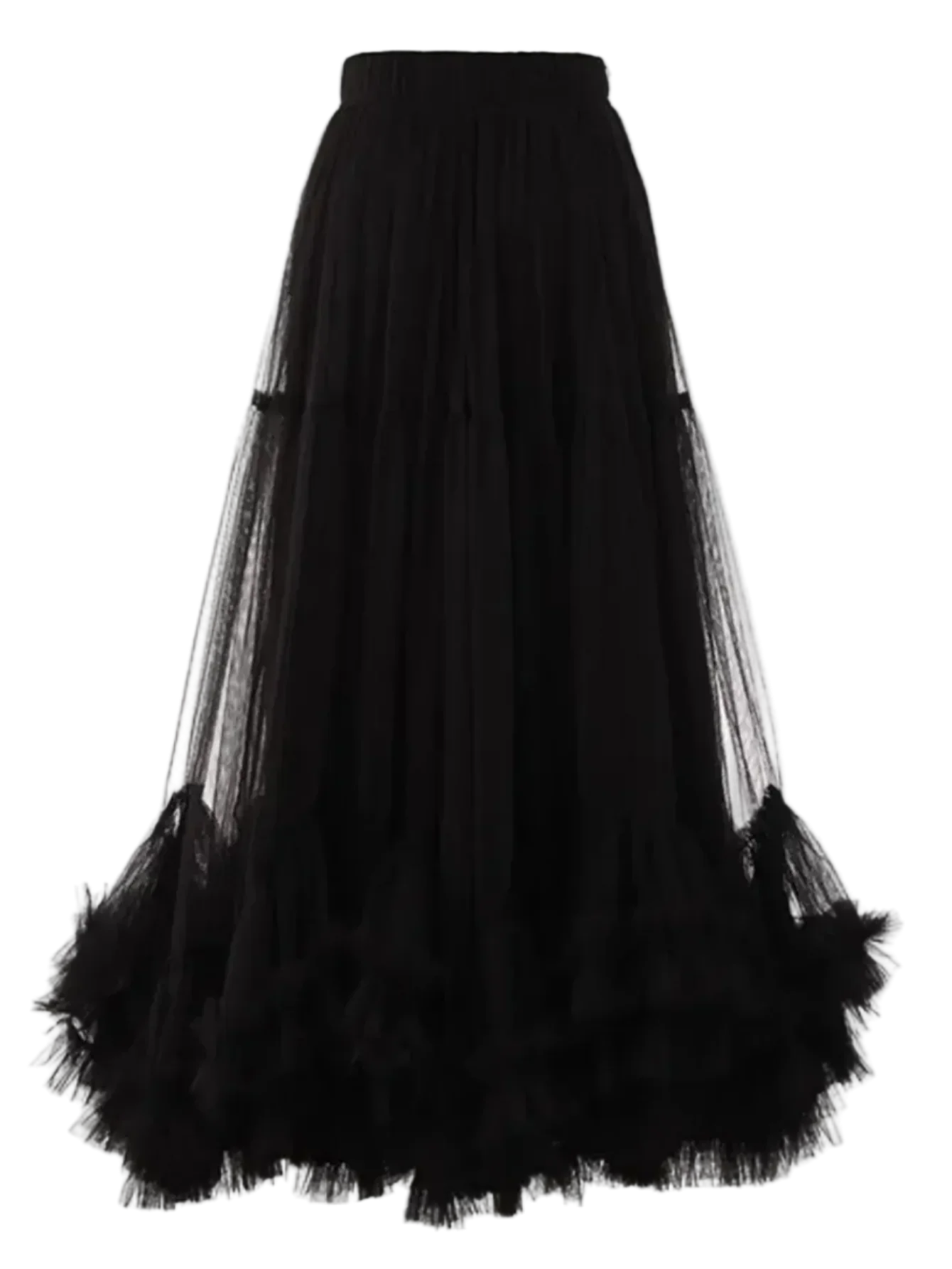 Elastic Waist A Line Midi Under Skirt With Ruffles