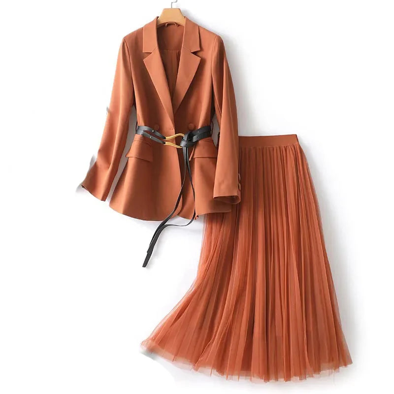 Elegant Two Piece Blazer Set For Women Office Spring Orange