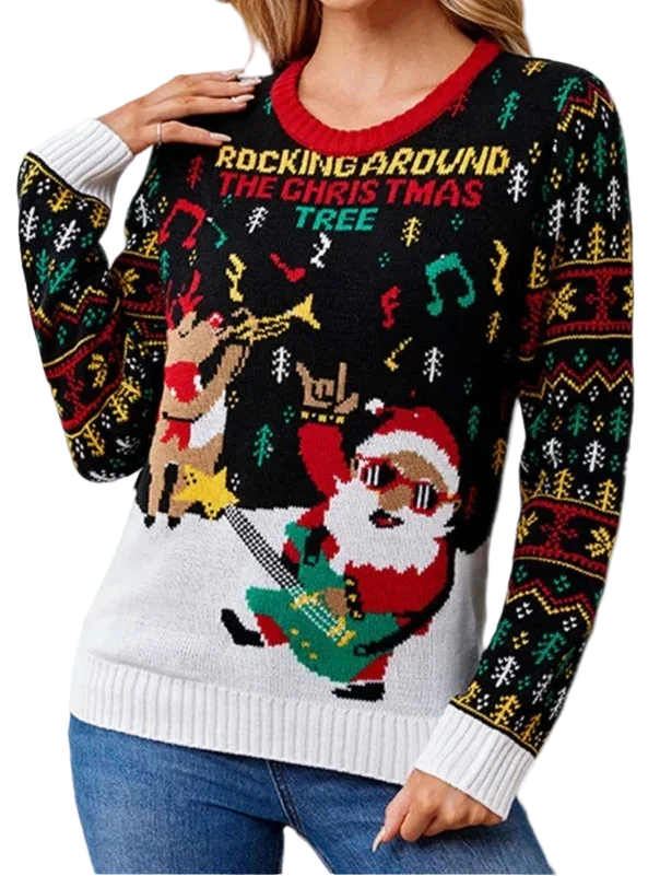 Light Up Ugly Christmas Sweater Santa Pattern LED