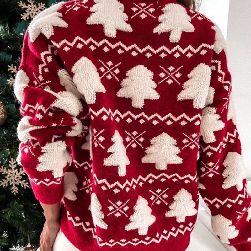 Women's Knitted Sweater 3D Santa Tree Print Sweater
