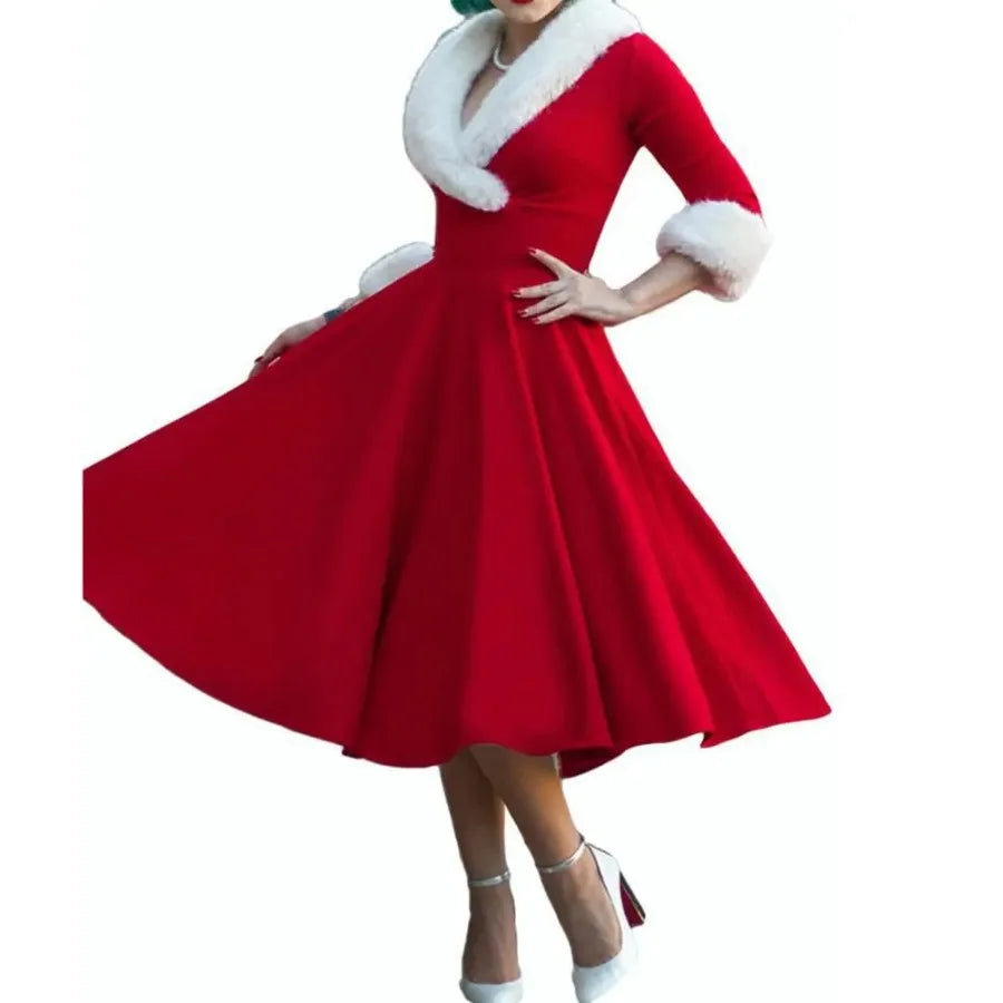 Women's Velvet Santa Dress Regular Fit Plus Size With Belts