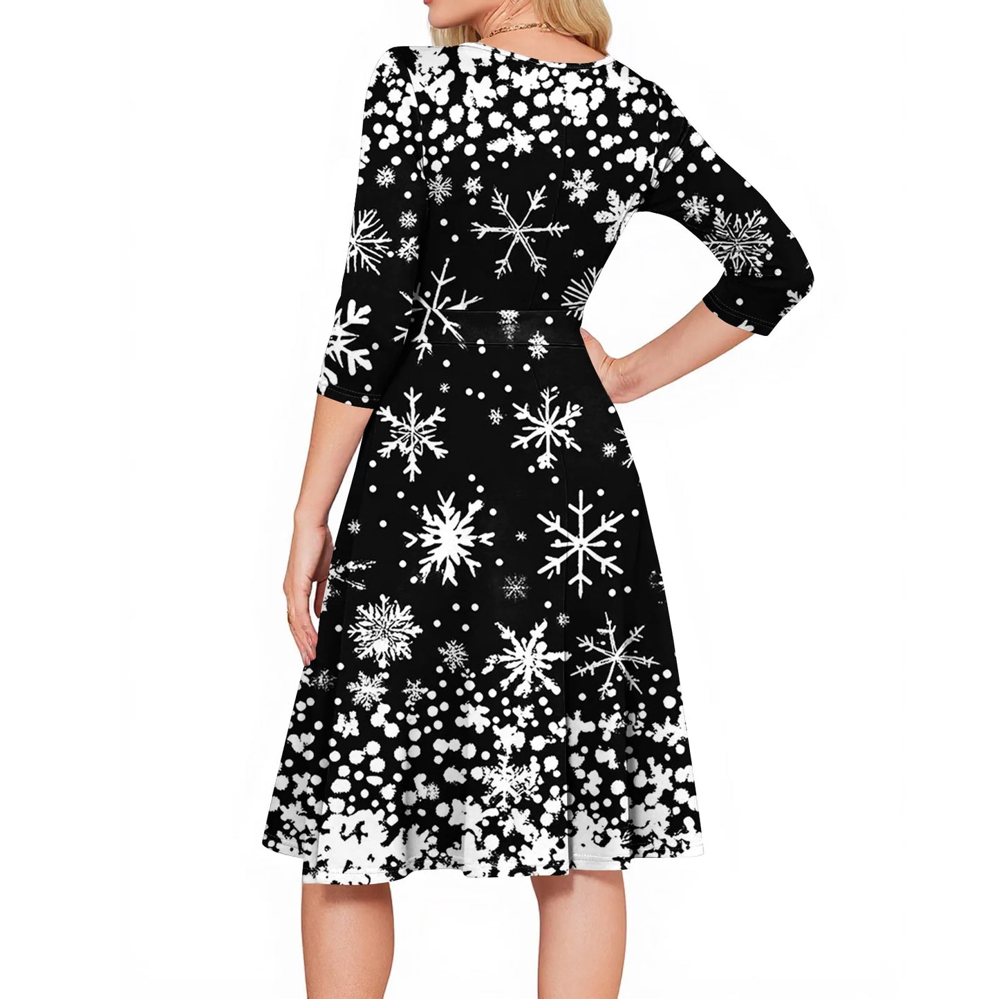 Women's A Line O Neck Polyester Dress Christmas Print Slim