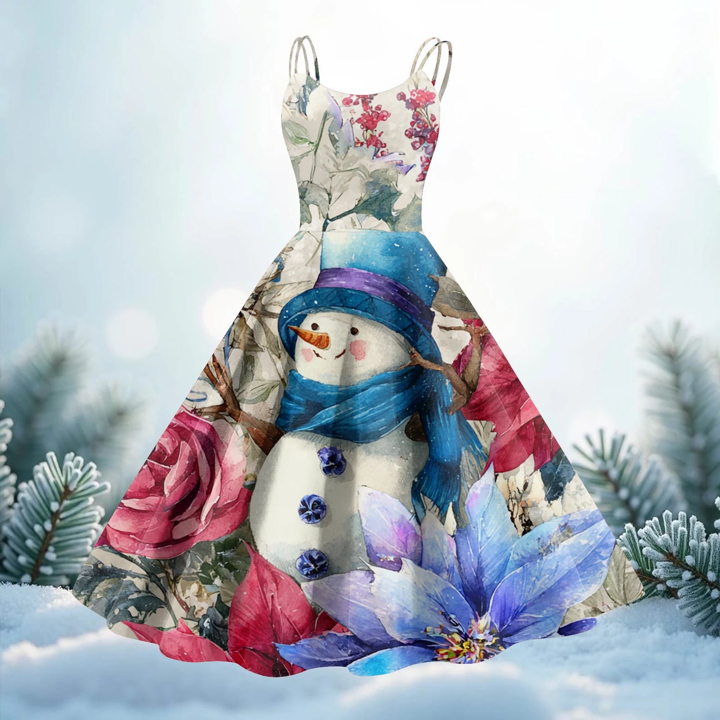 Slim Spaghetti Strap Christmas Polyester Dress Women's